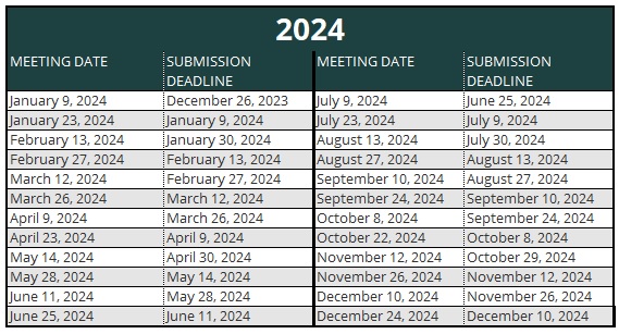 2024 Submission Deadline Calendar